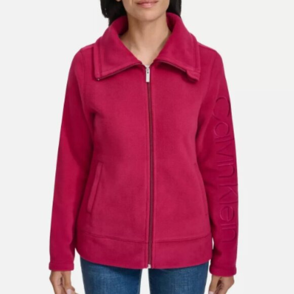 NEW Calvin Klein Jeans Womens S Red Full Zip Fleece Sweatshirt - Picture 1 of 10